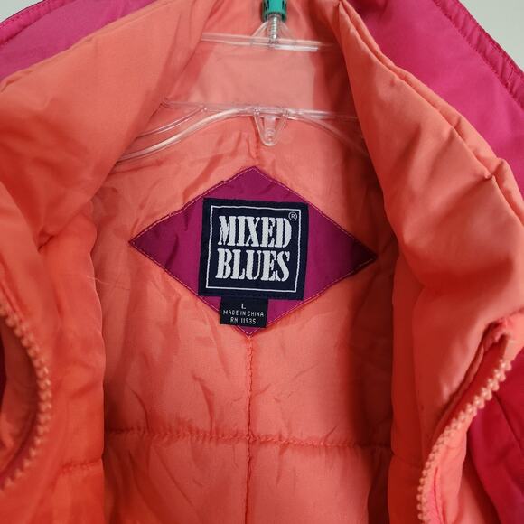 Y2K 90s Mixed Blues Women's Puffer Large Pink Orange Full Zip Nylon - Picture 6 of 9